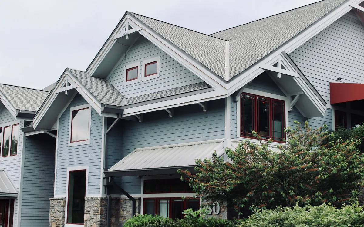 Two-story house with a gray asphalt shingle roof
