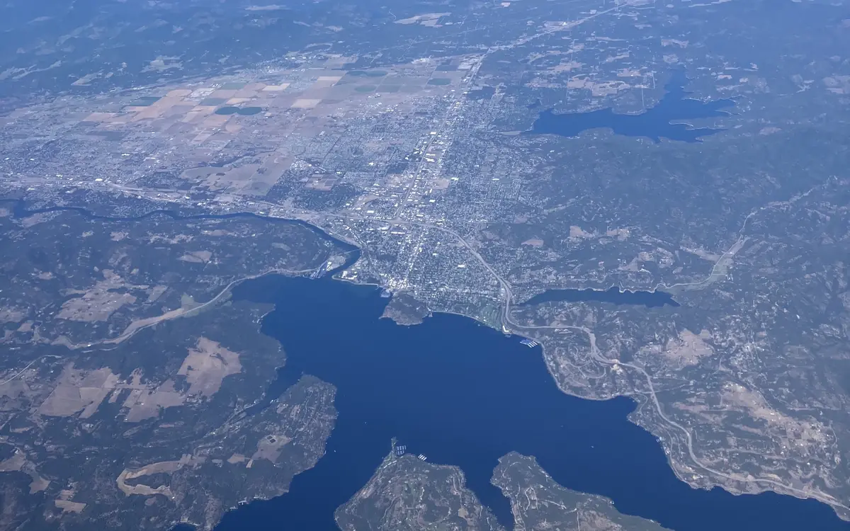 Aerial view of Coeur d'Alene, Idaho and Lake Coeur d'Alene